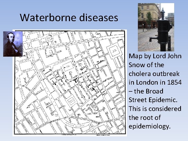 Waterborne diseases Map by Lord John Snow of the cholera outbreak in London in