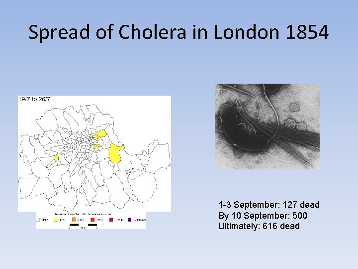 Spread of Cholera in London 1854 1 -3 September: 127 dead By 10 September: