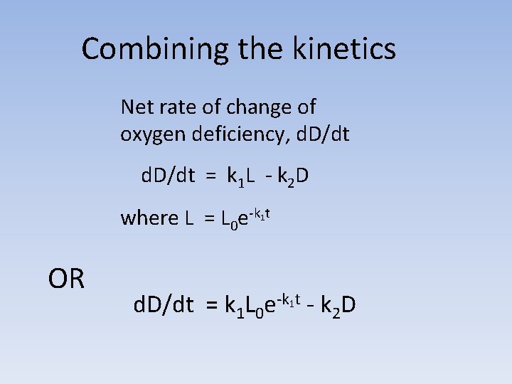Combining the kinetics Net rate of change of oxygen deficiency, d. D/dt = k