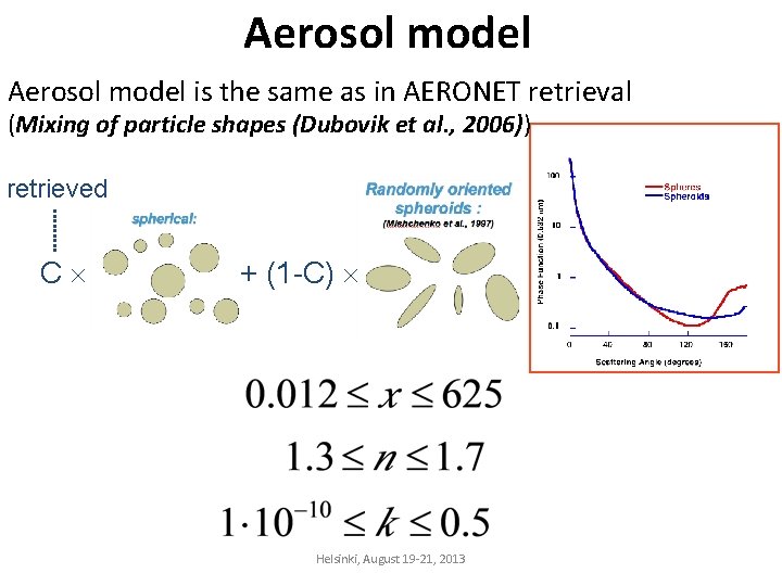 Aerosol model is the same as in AERONET retrieval (Mixing of particle shapes (Dubovik