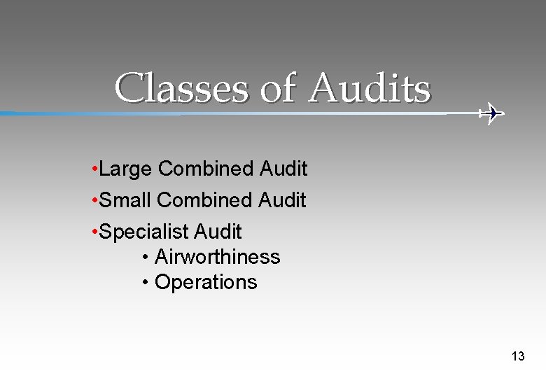 Classes of Audits • Large Combined Audit • Small Combined Audit • Specialist Audit