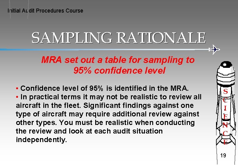 Initial Audit Procedures Course SAMPLING RATIONALE MRA set out a table for sampling to