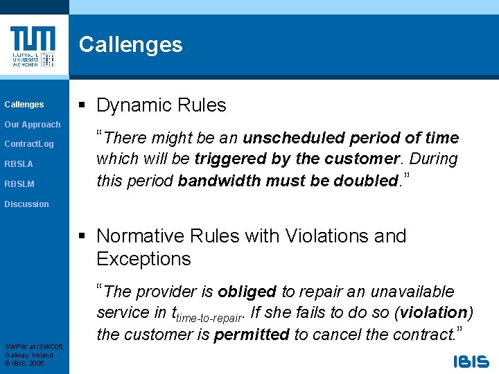 Callenges Our Approach Contract. Log RBSLA RBSLM § Dynamic Rules “There might be an