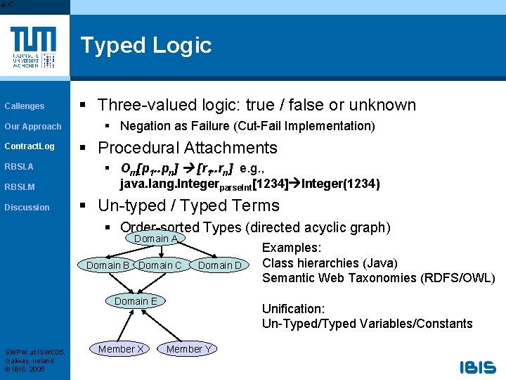 Typed Logic Callenges Our Approach Contract. Log RBSLA RBSLM Discussion § Three-valued logic: true