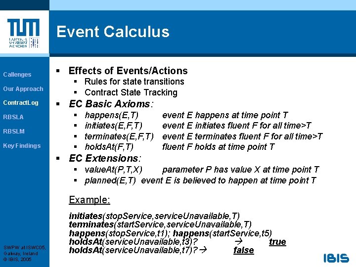 Event Calculus Callenges Our Approach Contract. Log RBSLA RBSLM Key Findings § Effects of