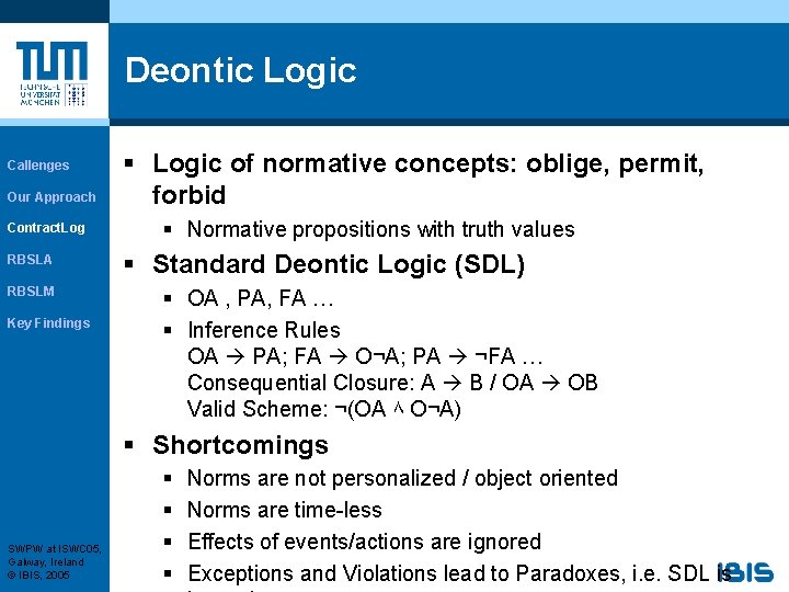 Deontic Logic Callenges Our Approach Contract. Log RBSLA RBSLM Key Findings § Logic of