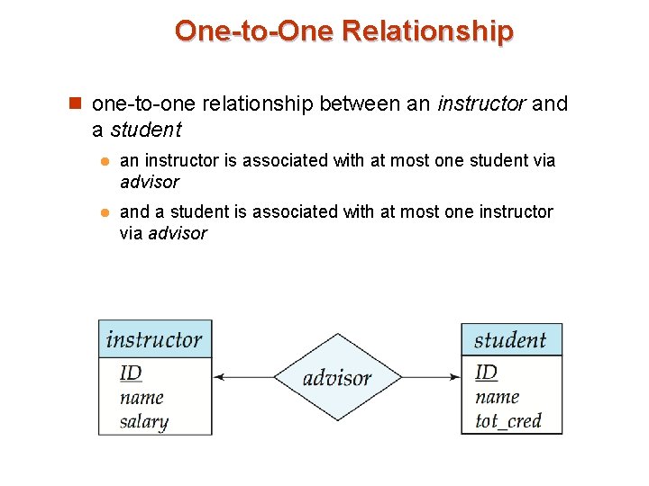 One-to-One Relationship n one-to-one relationship between an instructor and a student l an instructor One-to-One Relationship n one-to-one relationship between an instructor and a student l an instructor