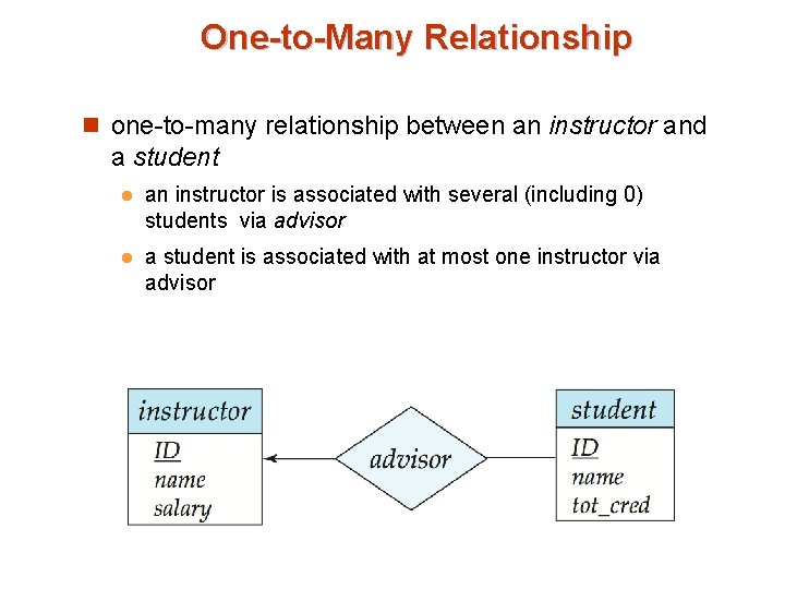 One-to-Many Relationship n one-to-many relationship between an instructor and a student l an instructor One-to-Many Relationship n one-to-many relationship between an instructor and a student l an instructor