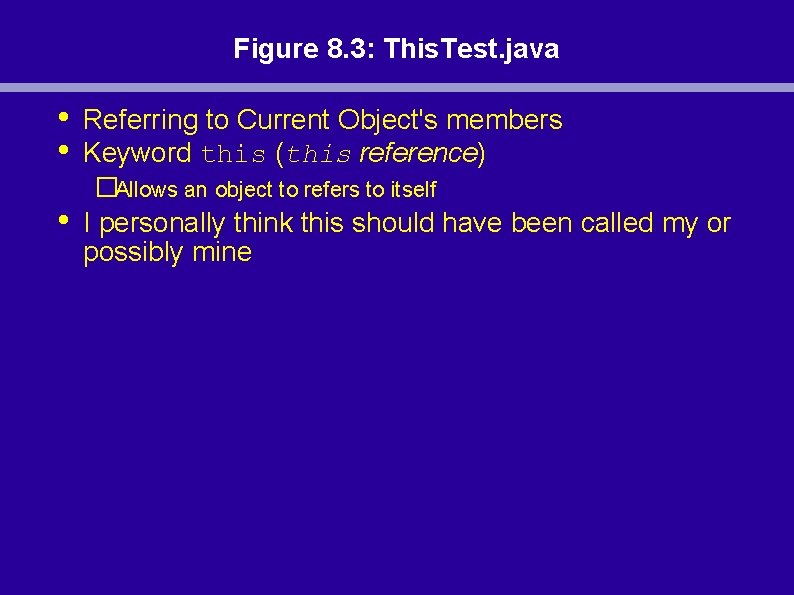 Figure 8. 3: This. Test. java • • • Referring to Current Object's members Figure 8. 3: This. Test. java • • • Referring to Current Object's members