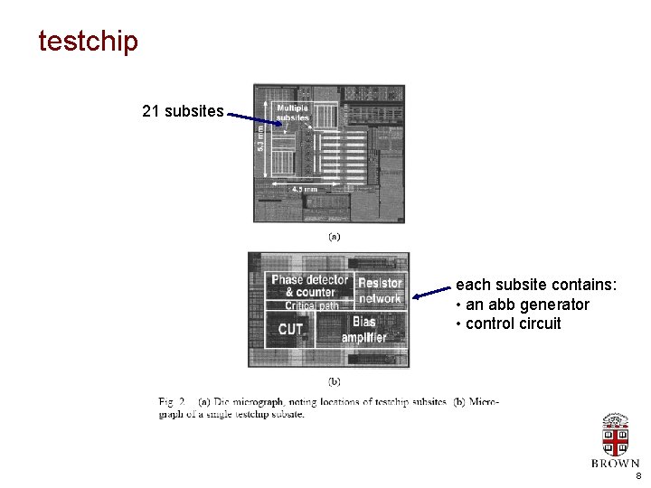 testchip 21 subsites each subsite contains: • an abb generator • control circuit 8