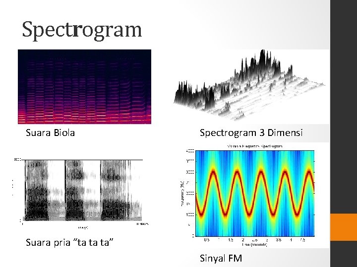 Spectrogram Suara Biola Spectrogram 3 Dimensi Suara pria “ta ta ta” Sinyal FM 