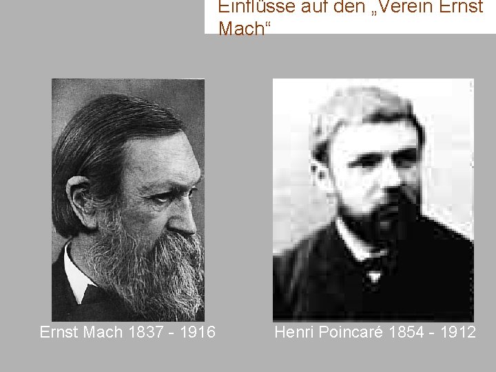 Einflüsse auf den „Verein Ernst Mach“ Ernst Mach 1837 - 1916 Henri Poincaré 1854