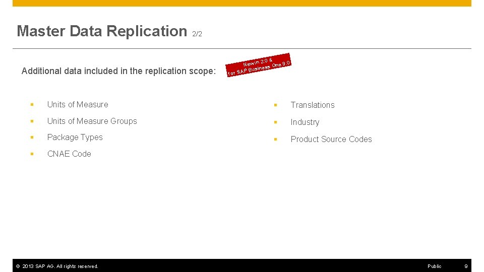 Master Data Replication 2/2 Additional data included in the replication scope: 2. 0 &