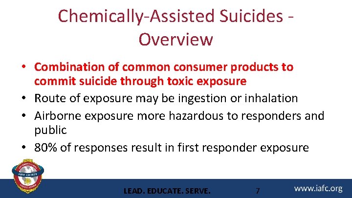 Chemically-Assisted Suicides - Overview • Combination of common consumer products to commit suicide through