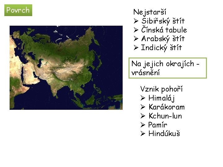 Povrch Nejstarší Ø Sibiřský štít Ø Čínská tabule Ø Arabský štít Ø Indický štít