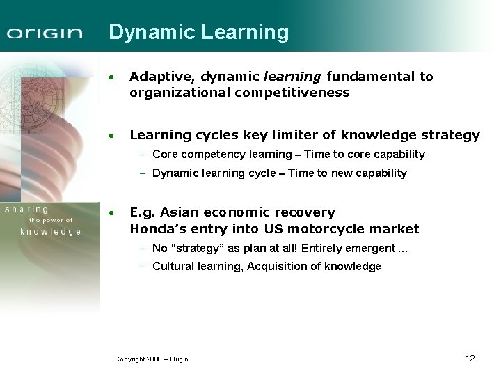 Dynamic Learning · Adaptive, dynamic learning fundamental to organizational competitiveness · Learning cycles key