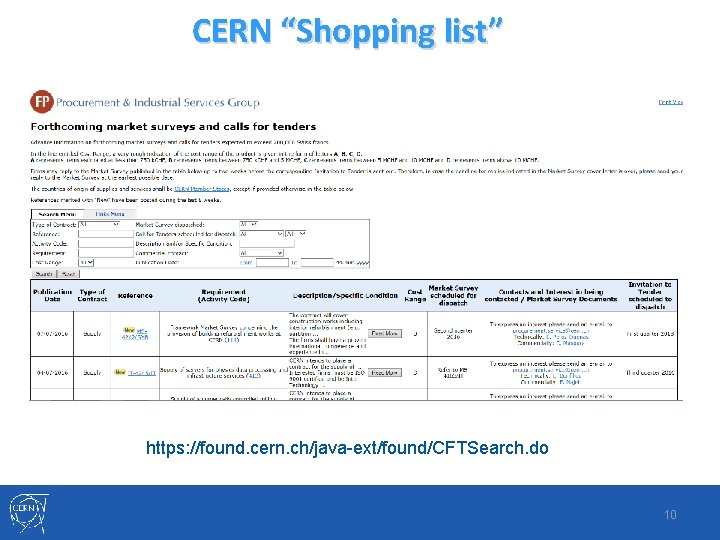 CERN “Shopping list” https: //found. cern. ch/java-ext/found/CFTSearch. do 10 