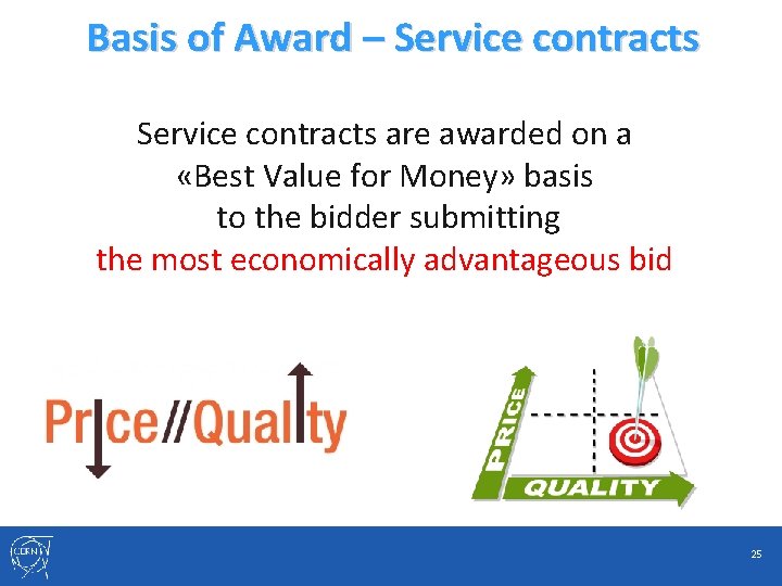 Basis of Award – Service contracts are awarded on a «Best Value for Money»