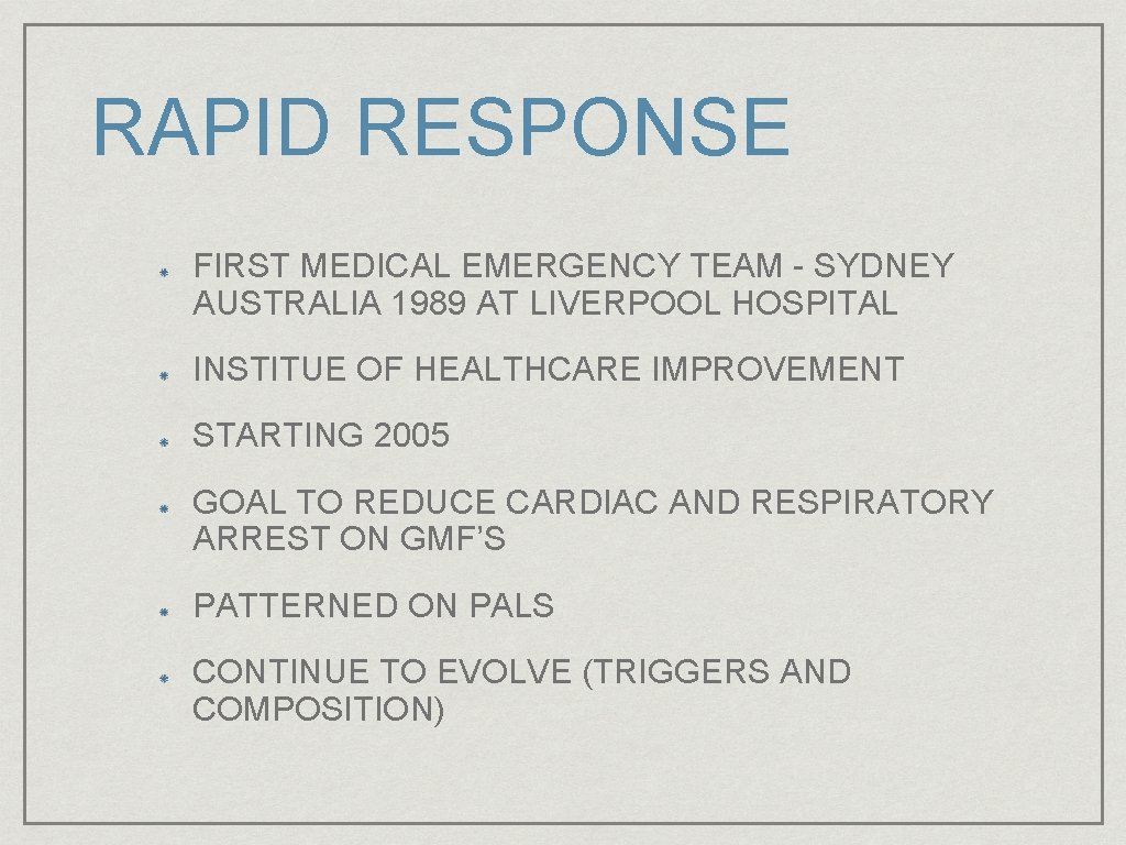 RAPID RESPONSE FIRST MEDICAL EMERGENCY TEAM - SYDNEY AUSTRALIA 1989 AT LIVERPOOL HOSPITAL INSTITUE