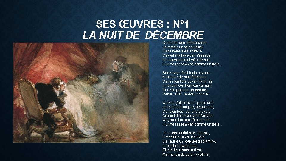 SES ŒUVRES : N° 1 LA NUIT DE DÉCEMBRE Du temps que j’étais écolier,