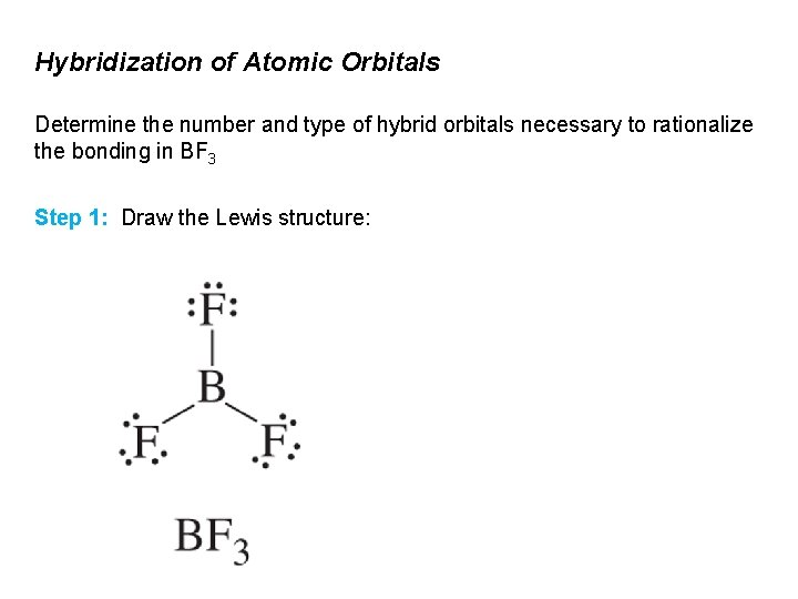 Hybridization of Atomic Orbitals Determine the number and type of hybrid orbitals necessary to