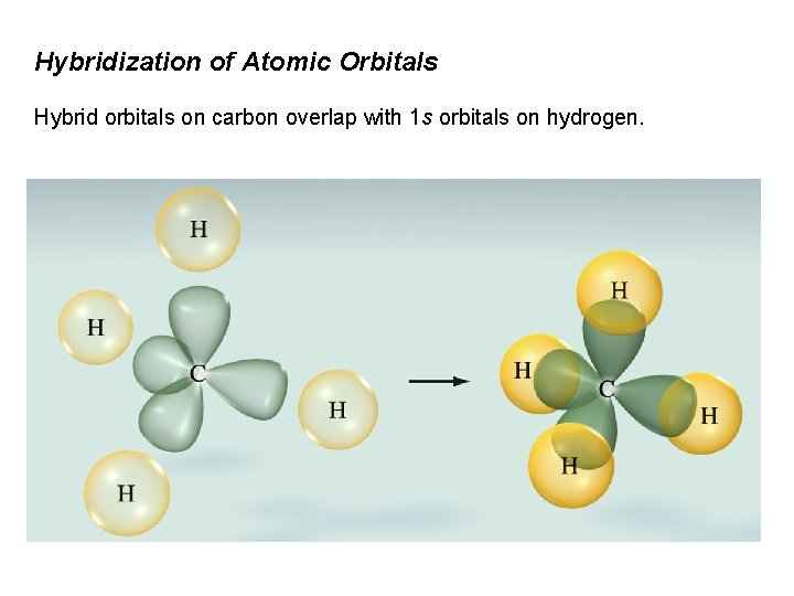Hybridization of Atomic Orbitals Hybrid orbitals on carbon overlap with 1 s orbitals on