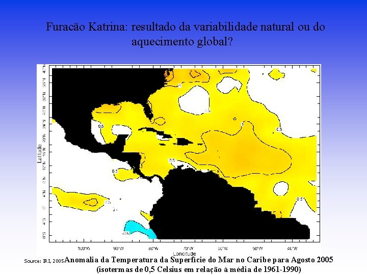 Furacão Katrina: resultado da variabilidade natural ou do aquecimento global? Source: IRI, 2005 Anomalia
