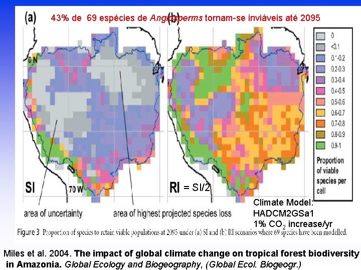 43% de 69 espécies de Angiosperms tornam-se inviáveis até 2095 = SI/2 Climate Model: