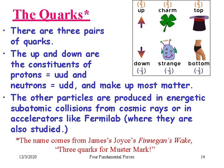 The Quarks* • There are three pairs of quarks. • The up and down