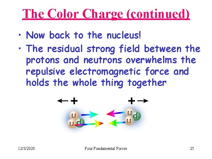 The Color Charge (continued) • Now back to the nucleus! • The residual strong