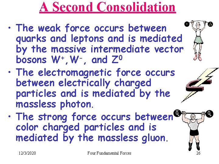 A Second Consolidation • The weak force occurs between quarks and leptons and is