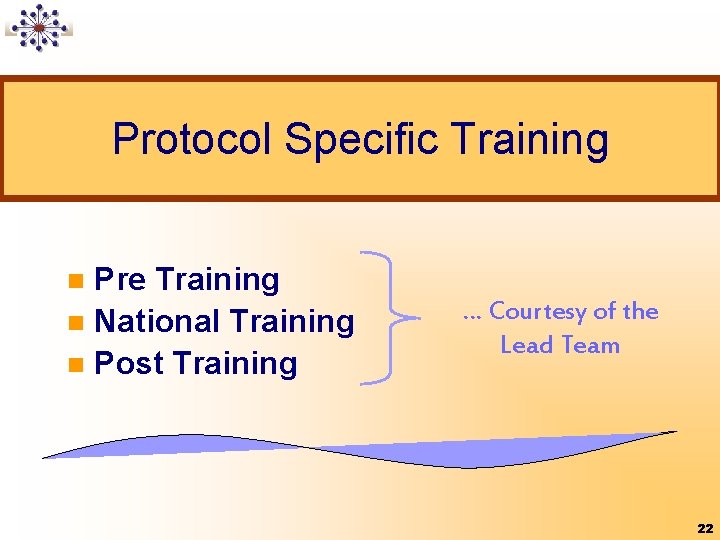 Protocol Specific Training Pre Training n National Training n Post Training n … Courtesy