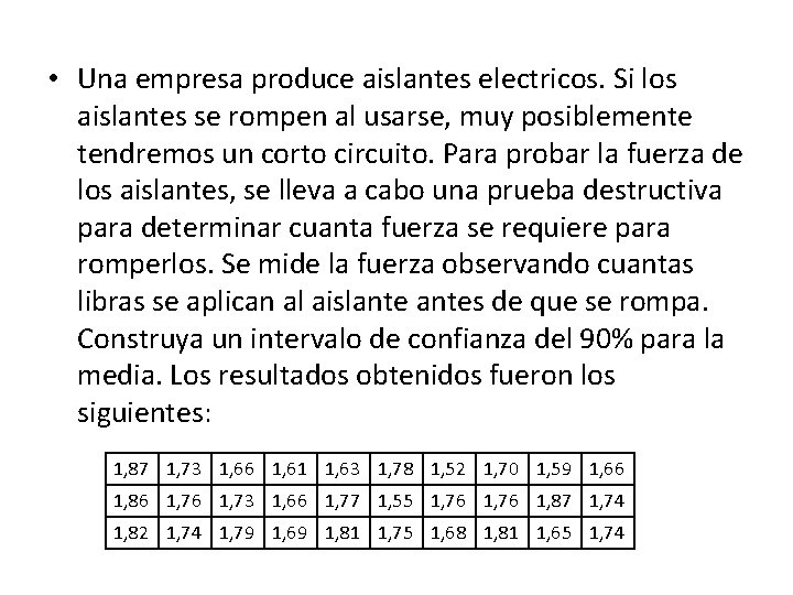  • Una empresa produce aislantes electricos. Si los aislantes se rompen al usarse,