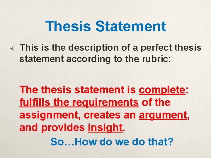 Thesis Statement This is the description of a perfect thesis statement according to the