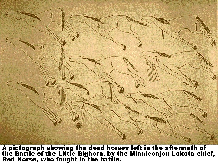 A pictograph showing the dead horses left in the aftermath of the Battle of