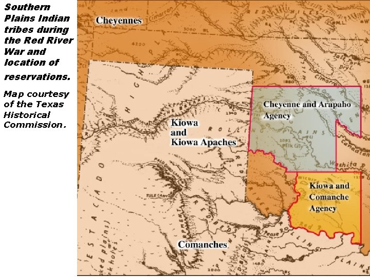 Southern Plains Indian tribes during the Red River War and location of reservations. Map