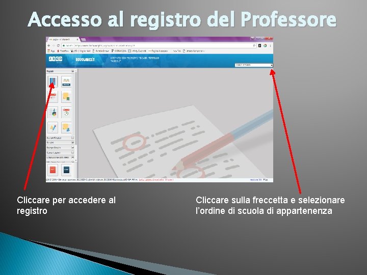 Accesso al registro del Professore Cliccare per accedere al registro Cliccare sulla freccetta e