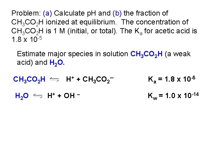 Problem: (a) Calculate p. H and (b) the fraction of CH 3 CO 2