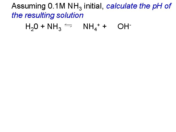 Assuming 0. 1 M NH 3 initial, calculate the p. H of the resulting