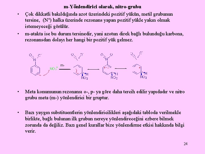  • • • • m-Yönlendirici olarak, nitro-grubu Çok dikkatli bakıldığında azot üzerindeki pozitif