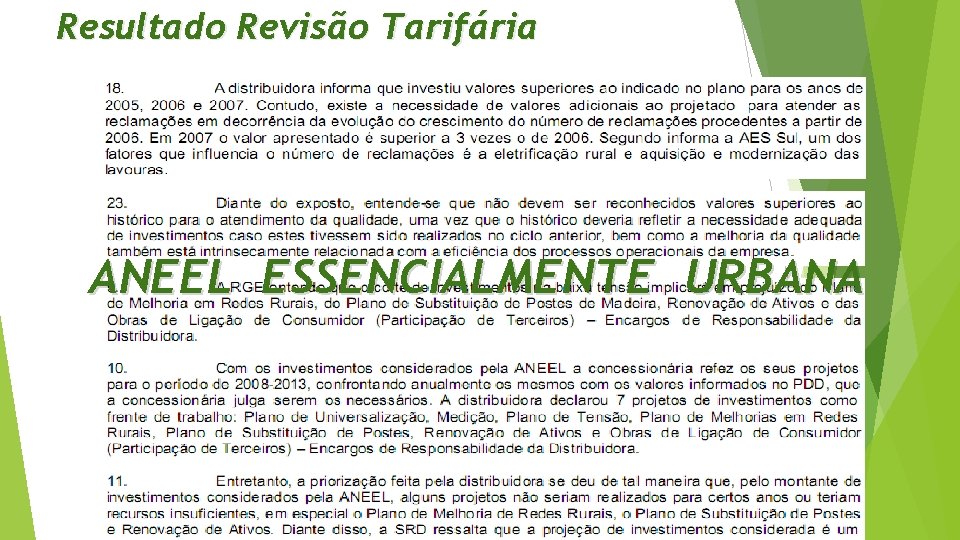 Resultado Revisão Tarifária ANEEL ESSENCIALMENTE URBANA 