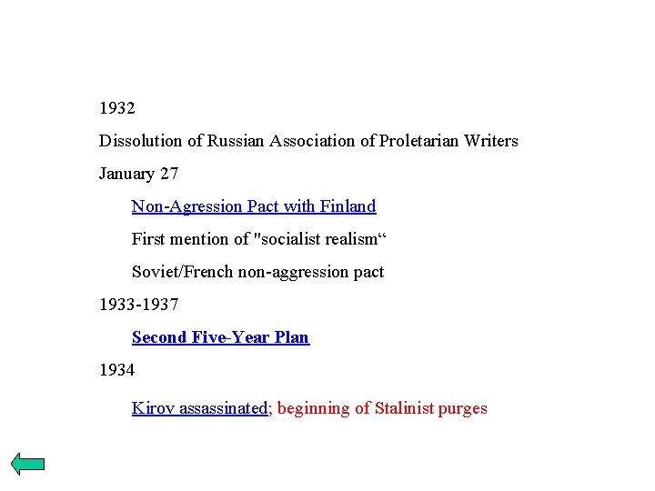 1932 Dissolution of Russian Association of Proletarian Writers January 27 Non-Agression Pact with Finland