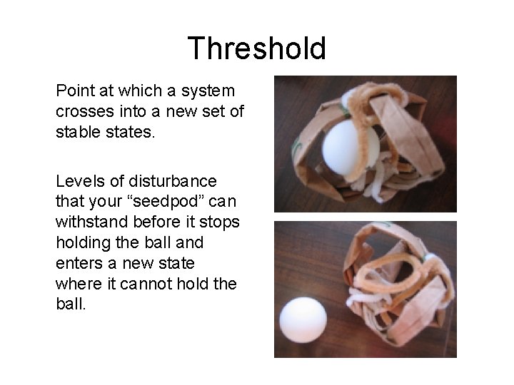 Threshold Point at which a system crosses into a new set of stable states.