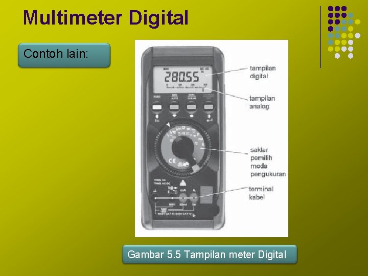 Multimeter Digital Contoh lain: Gambar 5. 5 Tampilan meter Digital 