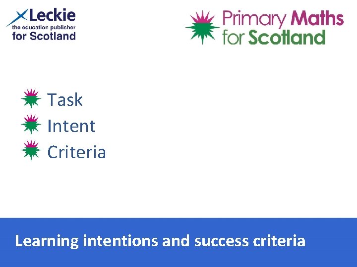 Task Intent Criteria Learning intentions and success criteria 