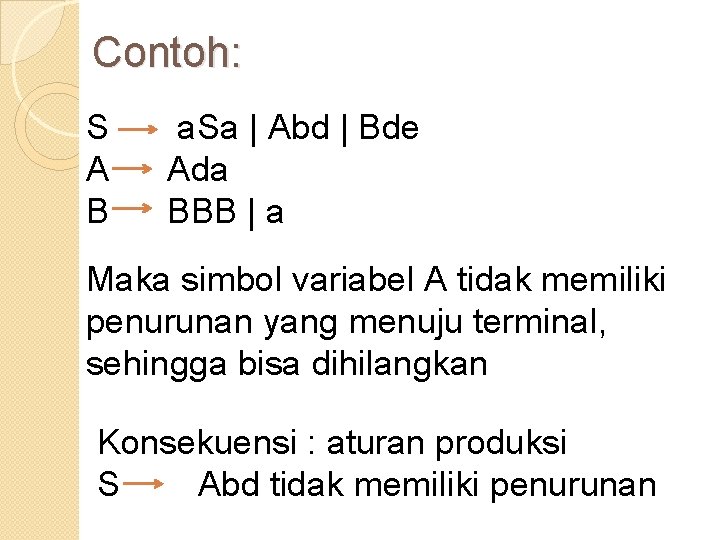 Contoh: S a. Sa | Abd | Bde A Ada B BBB | a