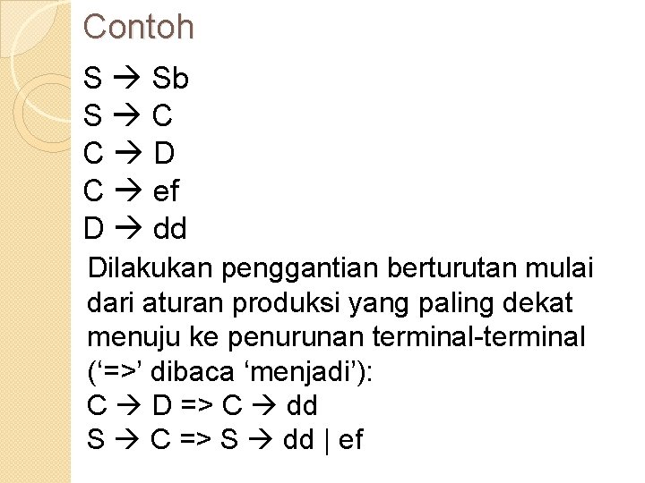 Contoh S Sb S C C D C ef D dd Dilakukan penggantian berturutan