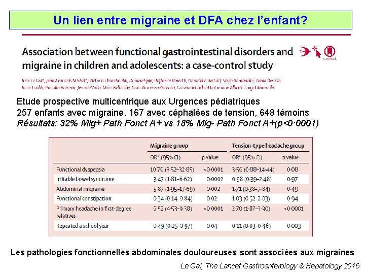 Un lien entre migraine et DFA chez l’enfant? Etude prospective multicentrique aux Urgences pédiatriques