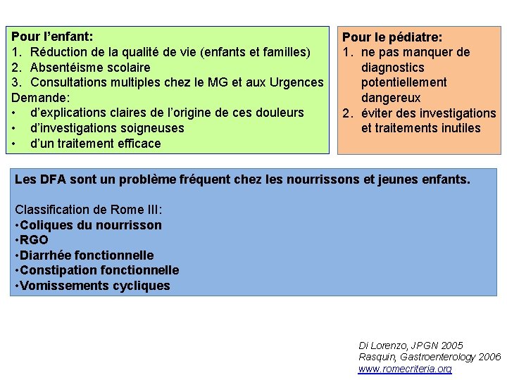 Pour l’enfant: 1. Réduction de la qualité de vie (enfants et familles) 2. Absentéisme