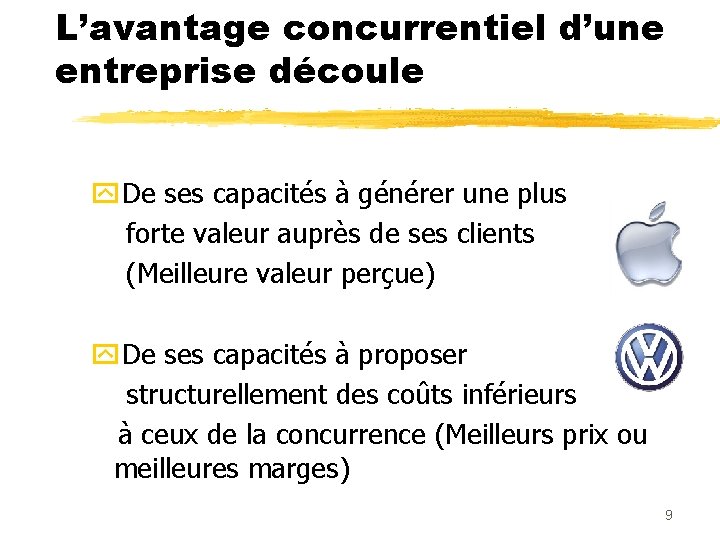 L’avantage concurrentiel d’une entreprise découle y. De ses capacités à générer une plus forte